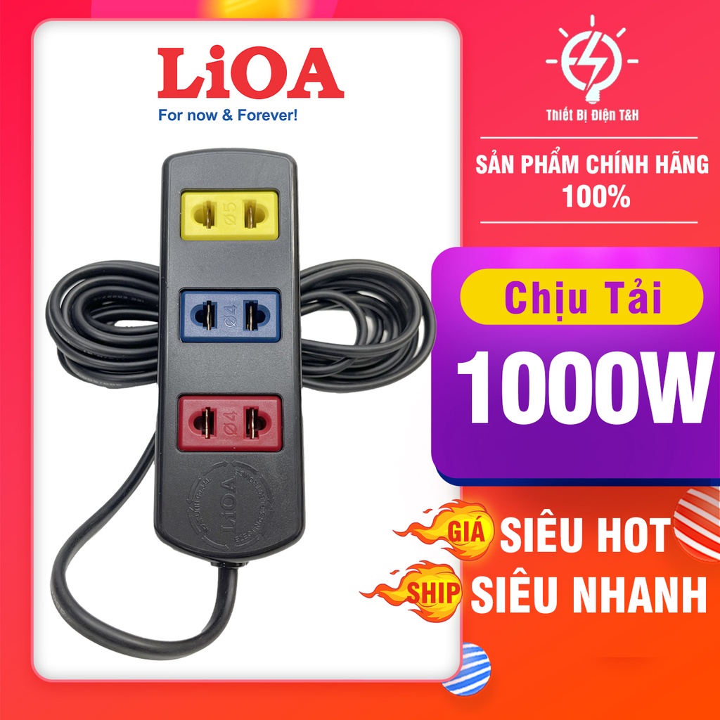 Ổ cắm điện LIOA, 3 ổ cắm, 1 công tắc, chịu tải 1000w, dây dài 3M, 5M, 3TC3-2 - 3TC5-2 - Thiết Bị Điện T&amp;H