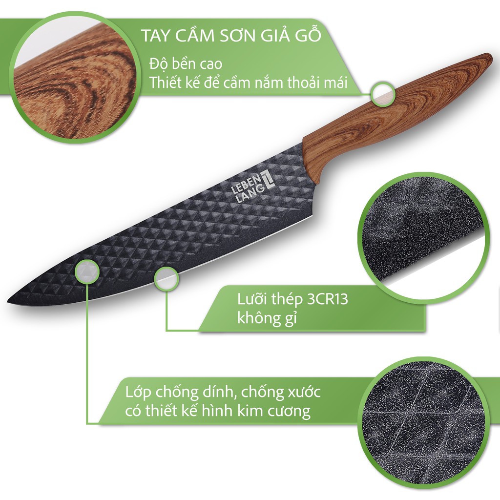 BỘ DAO 6 MÓN VÂN KIM CƯƠNG CAO CẤP DÙNG TRONG NHÀ BẾP