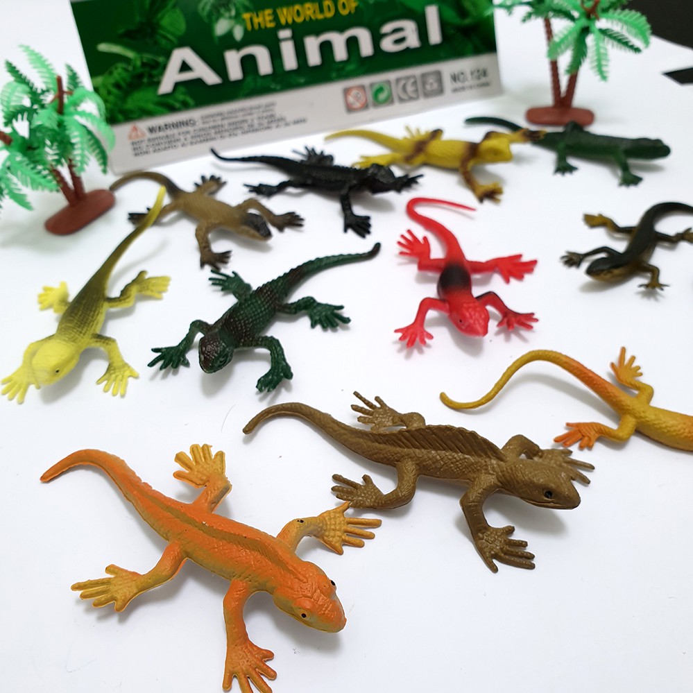Bộ 12 đồ chơi Tắc Kè Safari hoang dã  Mô hình tắc kè thằn lằn nhựa giả New4all ANIMAL WORLD cho bé trên 3 tuổi