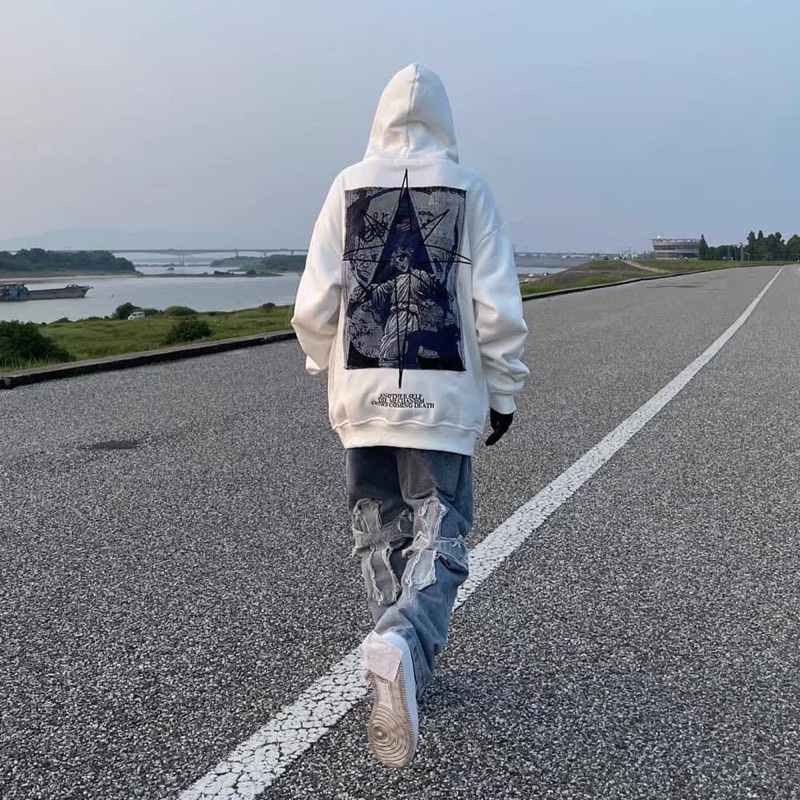 Quần bagyy jeans thiêu chữ thập hàng unisex from rộng