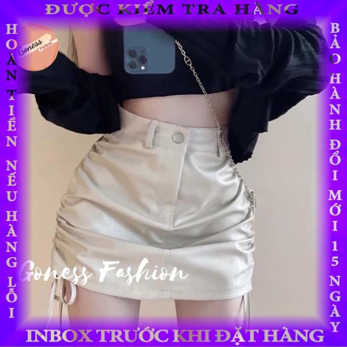 Chân váy Goness kiểu rút dây 2 bên dáng ngắn chất liệu da nữ body nhún hông ulzzang buivanh