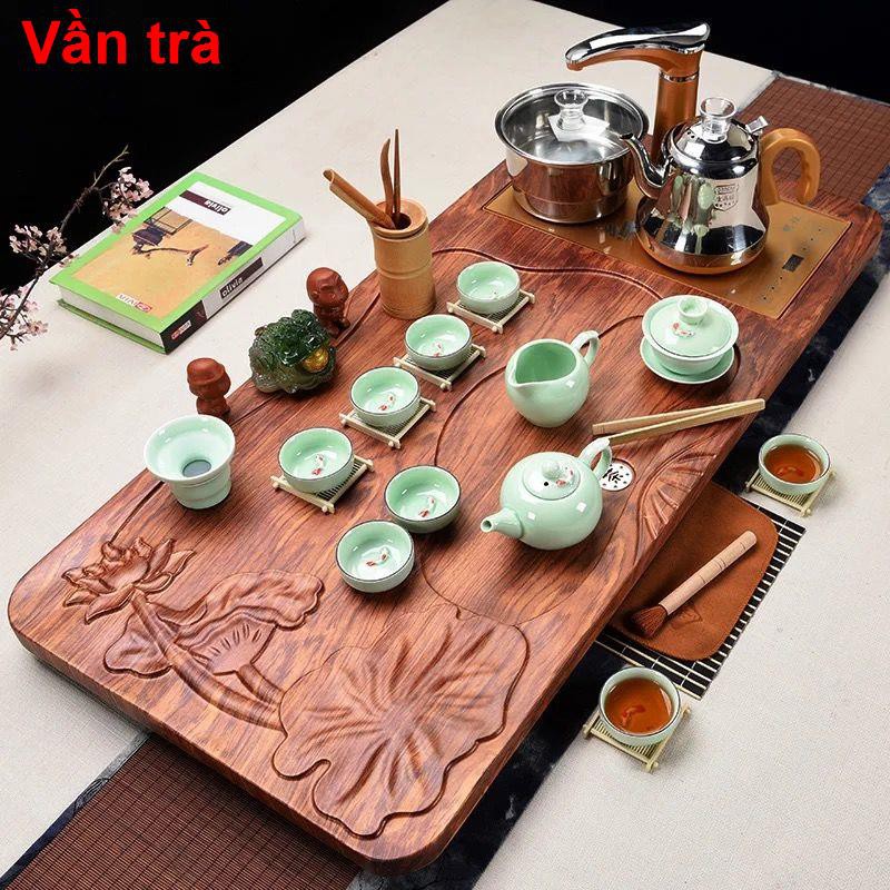Bộ ấm trà gia dụng trọn khay gỗ nguyên khối Kung Fu đạo phong cách Trung Quốc hiện đại đơn giản bàn biển <
