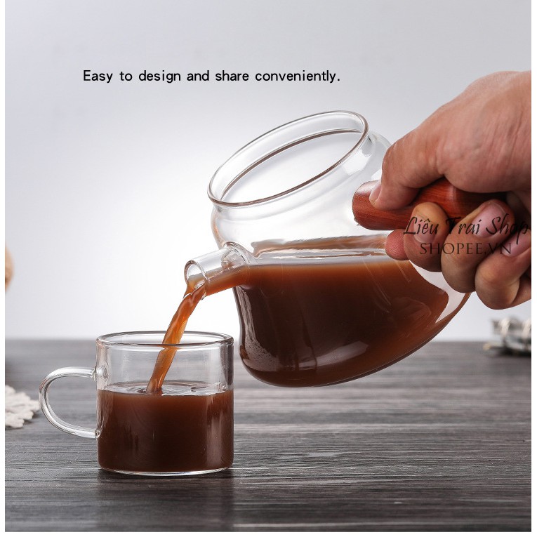 Bình đựng cà phê cafe thủy tinh binh chia cà phê quai gỗ coffee server