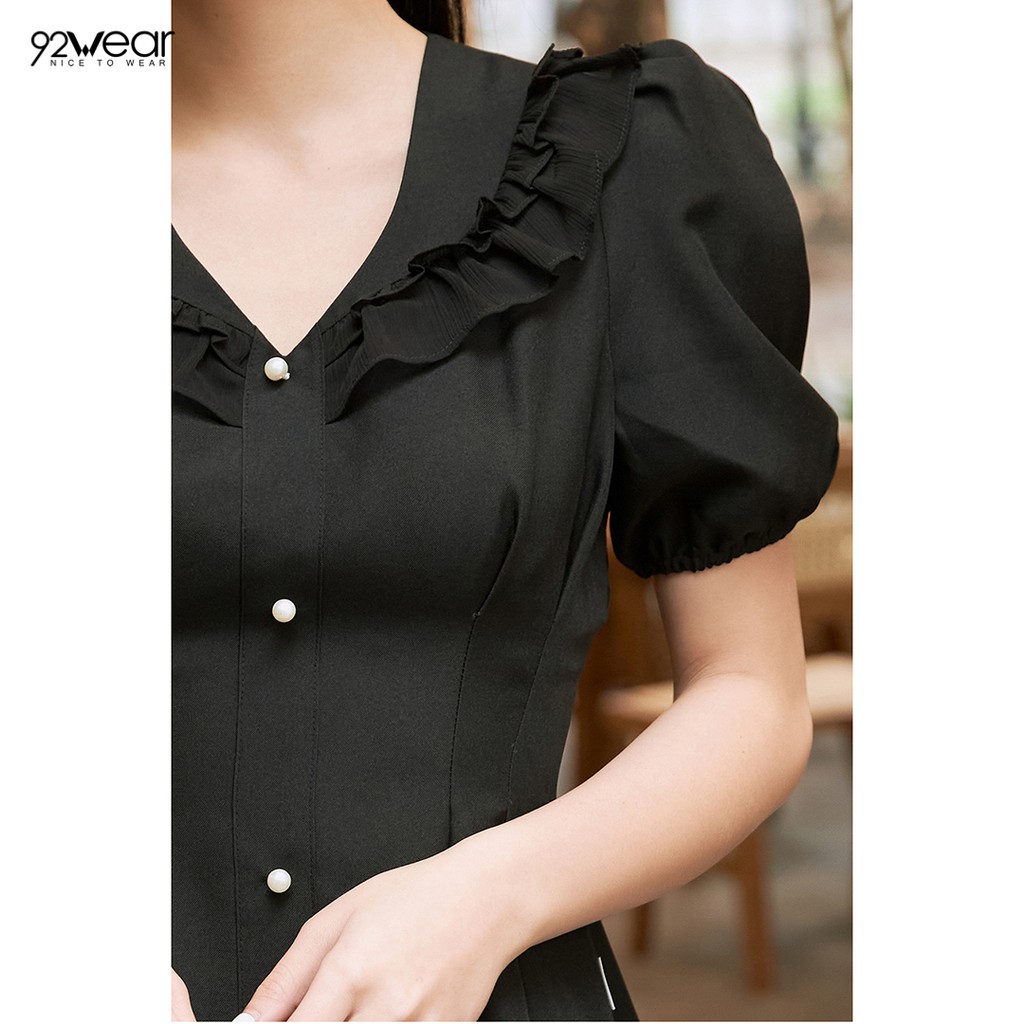 Đầm váy nữ công sở 92WEAR (2 MÀU) đủ size, dáng xòe ngắn tay cổ bèo hai tầng DEW0671 | BigBuy360 - bigbuy360.vn