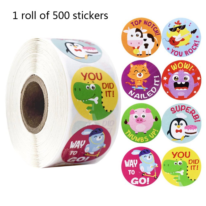 ✿ Cuộn 500 Miếng Dán Hình Động Vật Dễ Thương Dùng Làm Quà Tặng