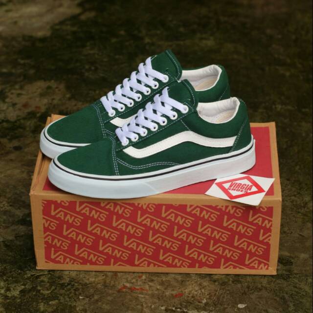 Giày Vans Old Skool 100% Màu Trắng / Xanh Lá Năng Động Thời Trang