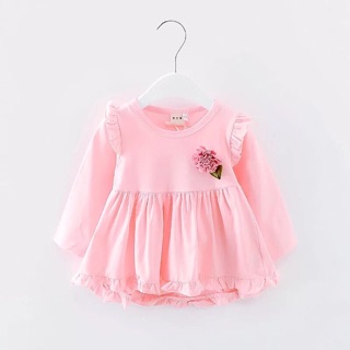 Váy cotton trơn đính hoa