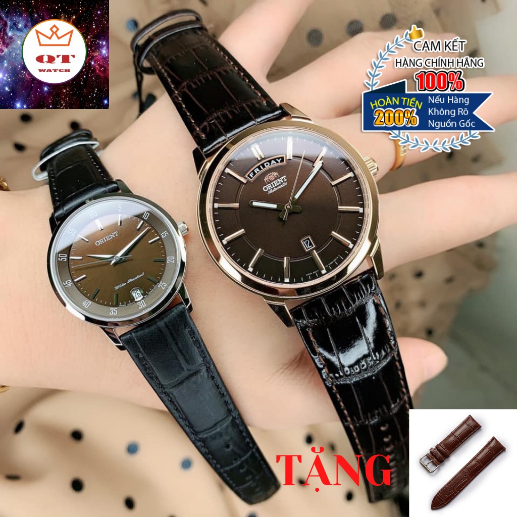 Đồng Hồ Cặp ORIENT Nam FEV0U002TH Và ORIENT Nữ FUNG6004T0 Chính Hãng Tặng Dây Da Cao Cấp