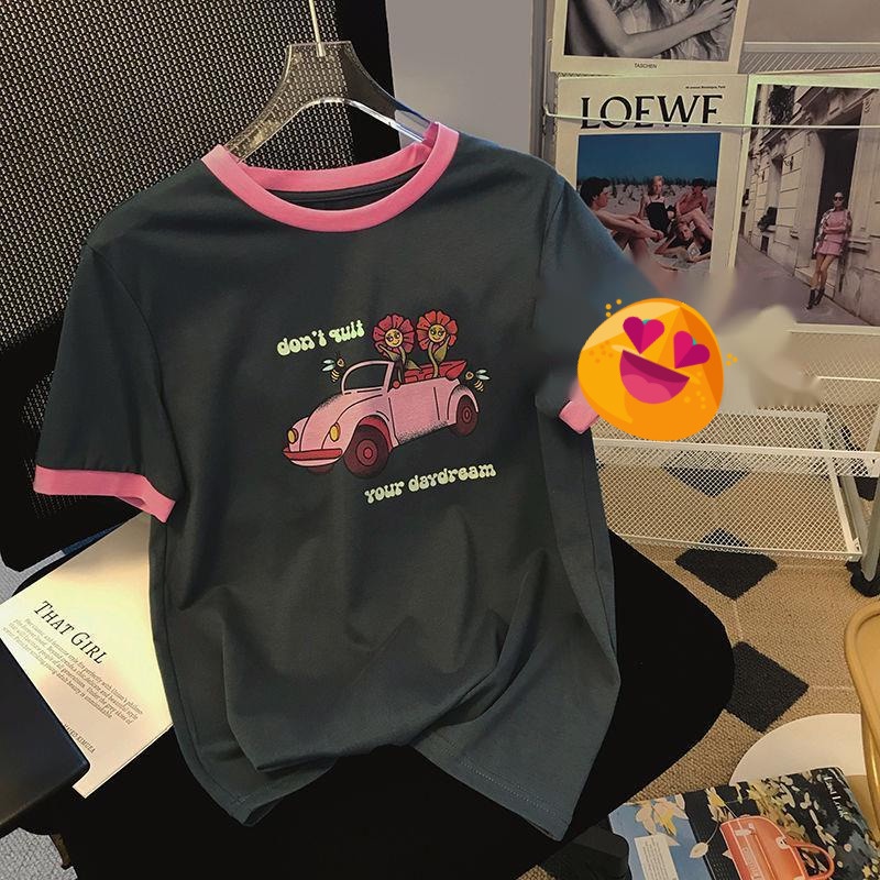 Áo Thun Tay Ngắn Dáng Rộng In Họa Tiết Vui Nhộn Phong Cách Hàn Quốc Thời Trang Mùa Hè Cho Nữ