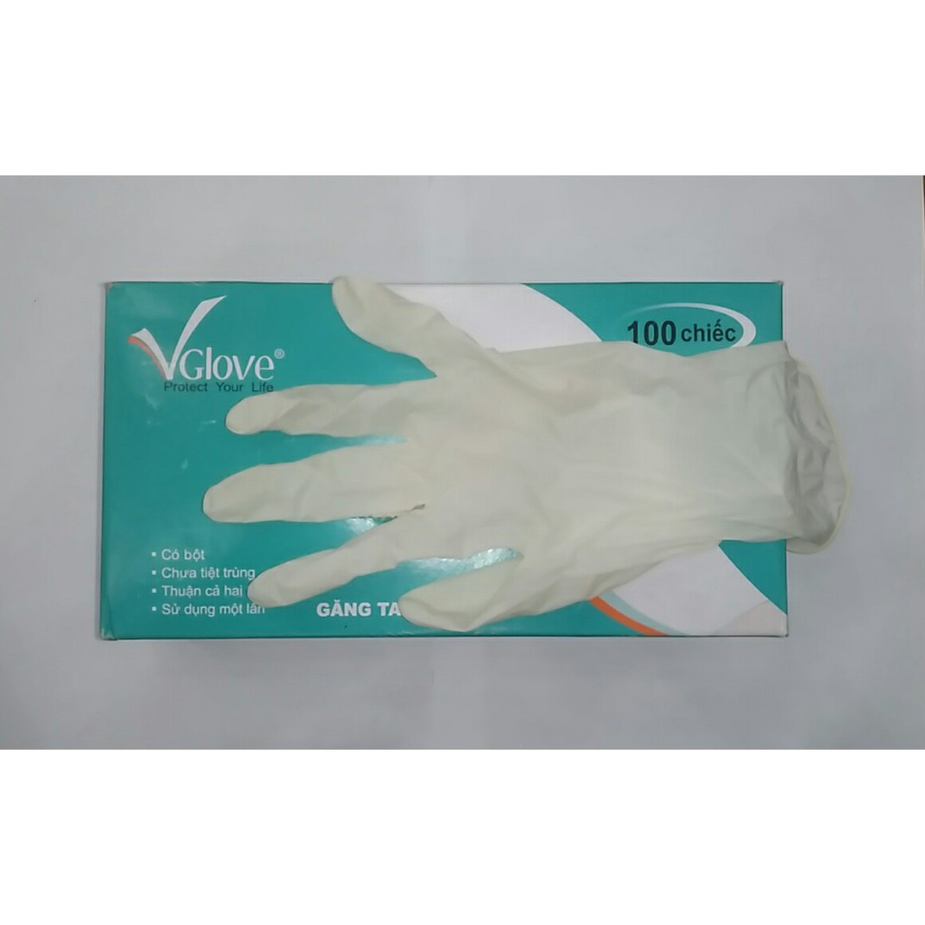 Găng tay cao su y tế có bột Vglove (hộp 100 chiếc) sản xuất tại Việt Nam