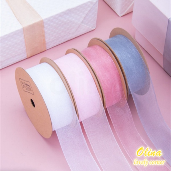 Cuộn dây ruy băng vải voan dài 22.5m màu sắc trang trí hộp bánh
