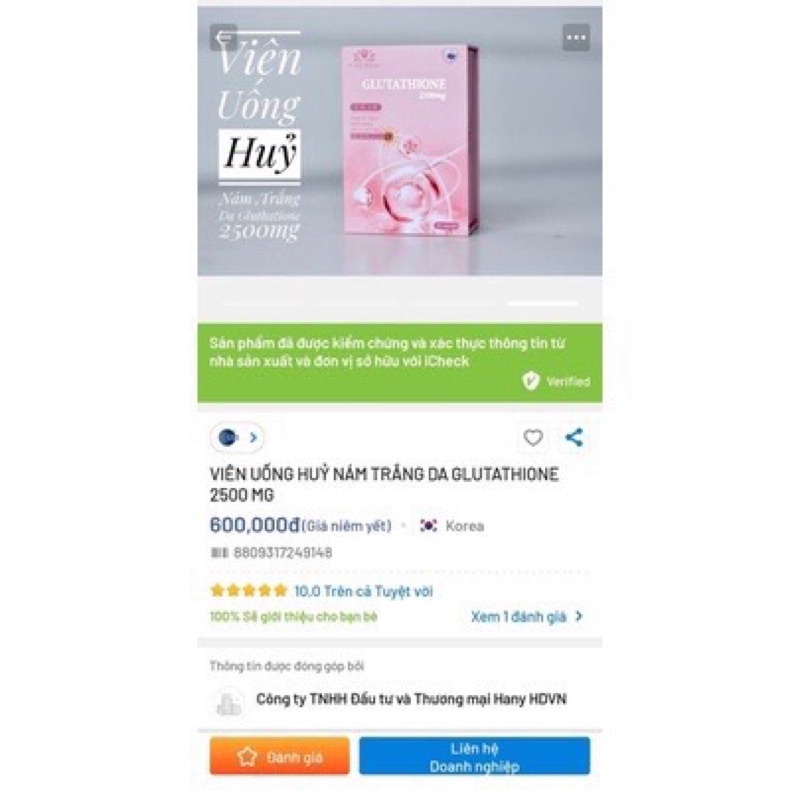 Viên trắng da hủy nám GLUTATHIONE 2500mg Dr.Hany 99 Beauty