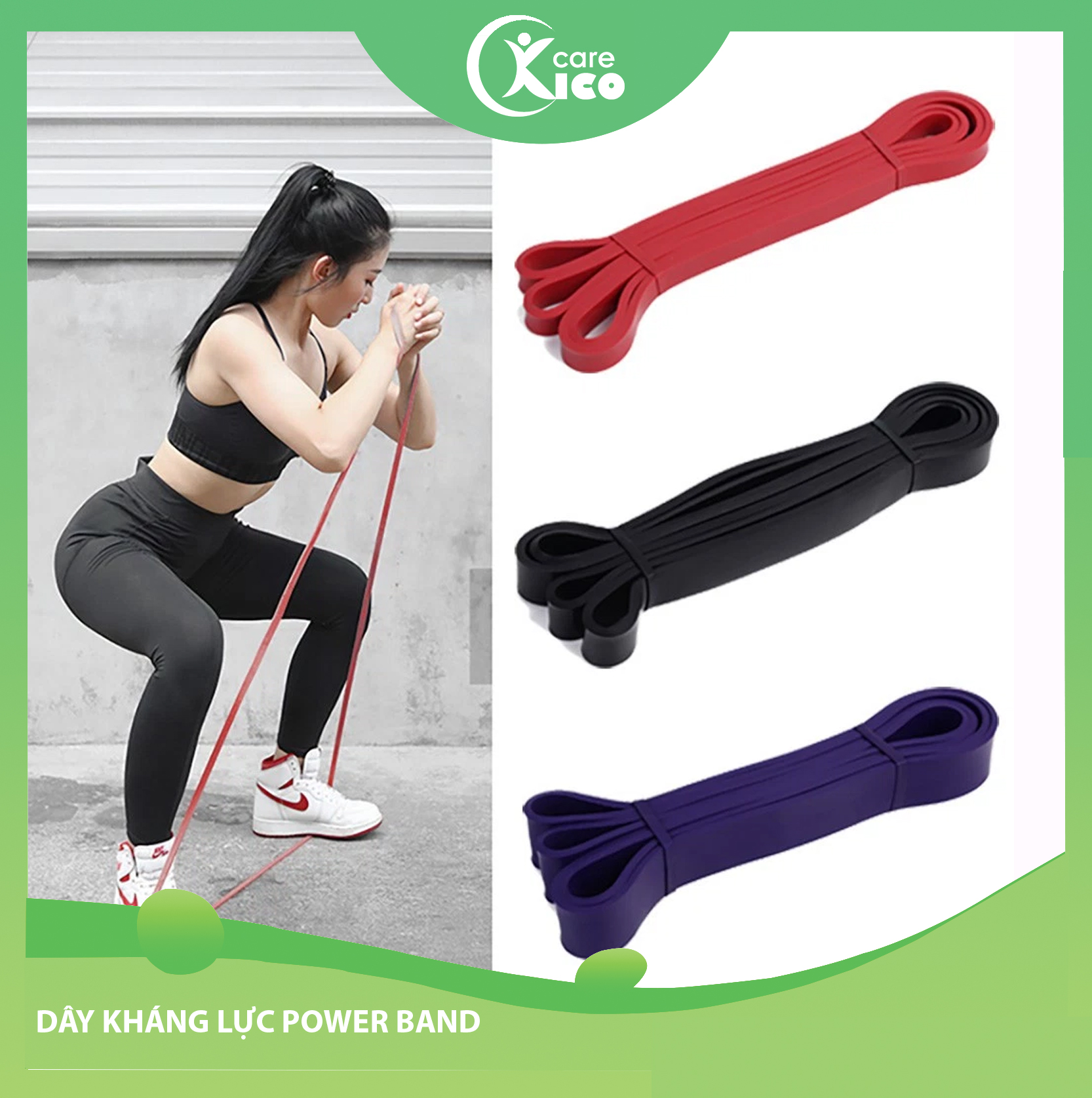 Dây kháng lực Power Band đa năng, hỗ trợ luyện tập thể dục, tiện lợi tại nhà, văn phòng KICO