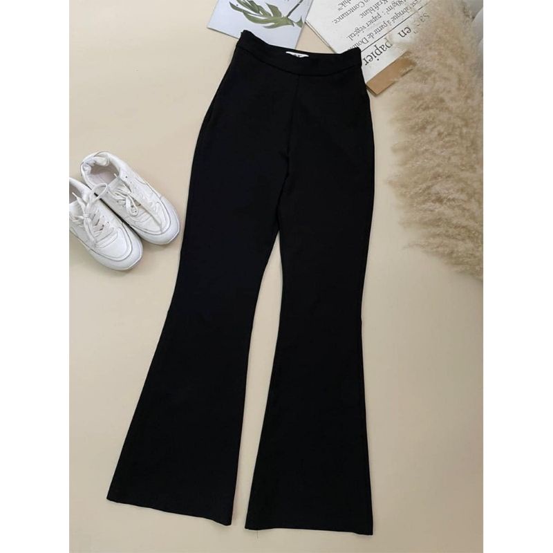 Quần ống loe cotton cạp cao siêu tôn dáng