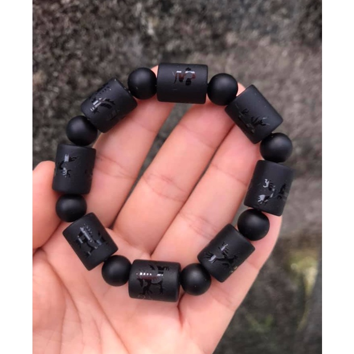 VÒNG TAY TRÚC CHẠM RỒNG ĐÁ NÚI LỬA ĐEN