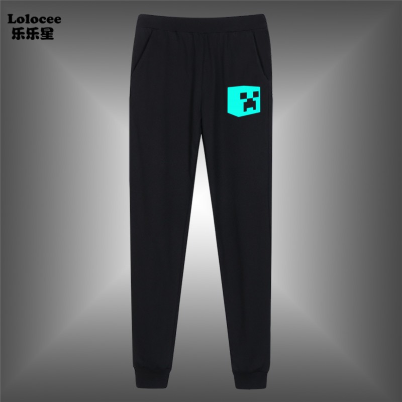 Boys Minecraft Game Lounge Pants, Green Creeper Face Print Jogger Sweatpants