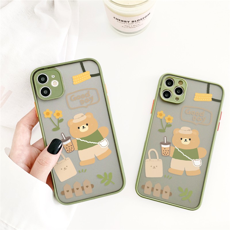 Ốp lưng iphone Gấu Good Day nhám viền nổi cong 5/5s/6/6plus/6s/6splus/7/7plus/8/8plus/x/xr/xs/11/12/pro/max/plus/promax