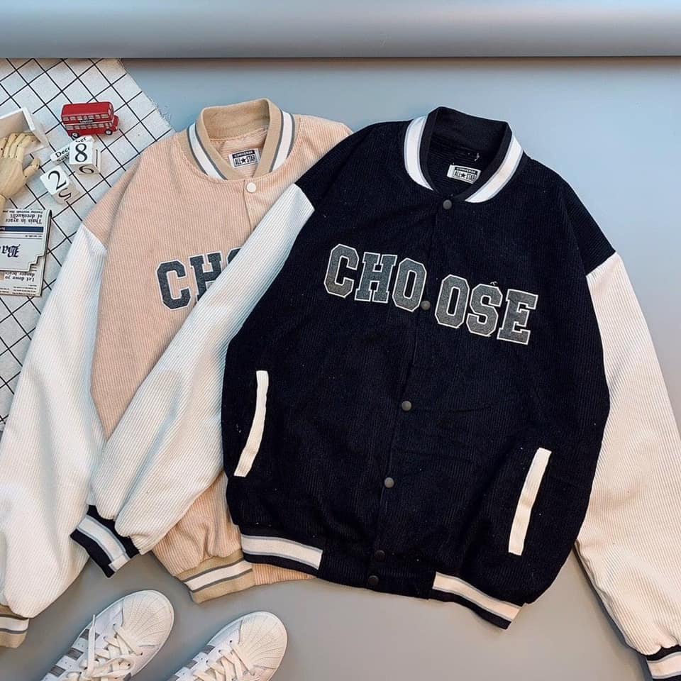 [Chất Siêu Đẹp] Áo Khoác Bomber Nhung Kaki 2 lớp Chữ CHOOSE Chống nắng Phù Hợp Nam và Nữ