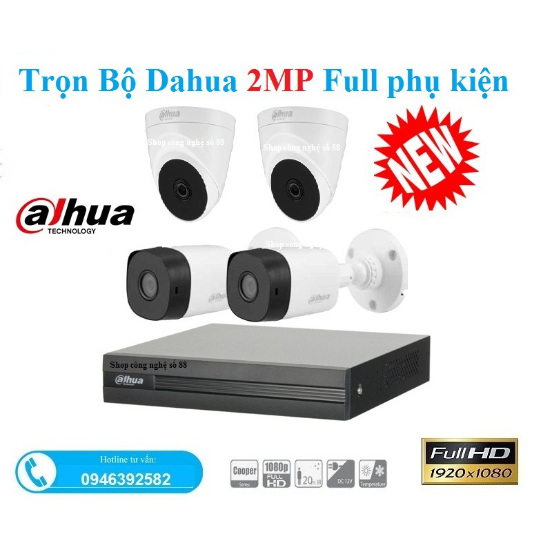Trọn bộ 4 camera 2mp Dahua siêu nét Full phụ kiện tự lắp đặt tại nhà