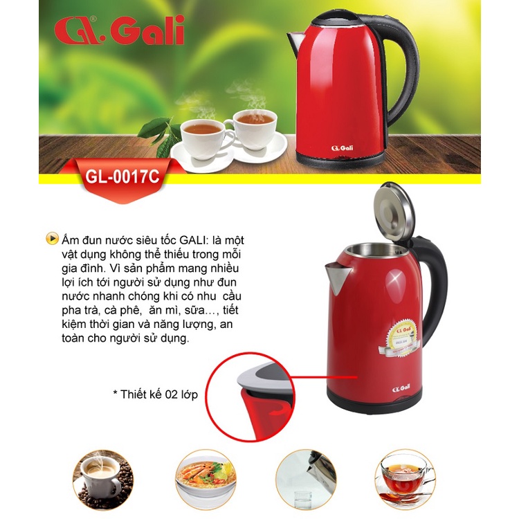 [Mã ELHADEV giảm 4% đơn 300K] Ấm siêu tốc 1.7L Gali GL-0017C 1800W