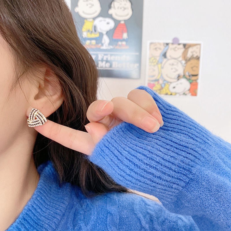 Khuyên tai bạc 925 kiểu tam giác phong cách hình học thời trang Hàn Quốc C378