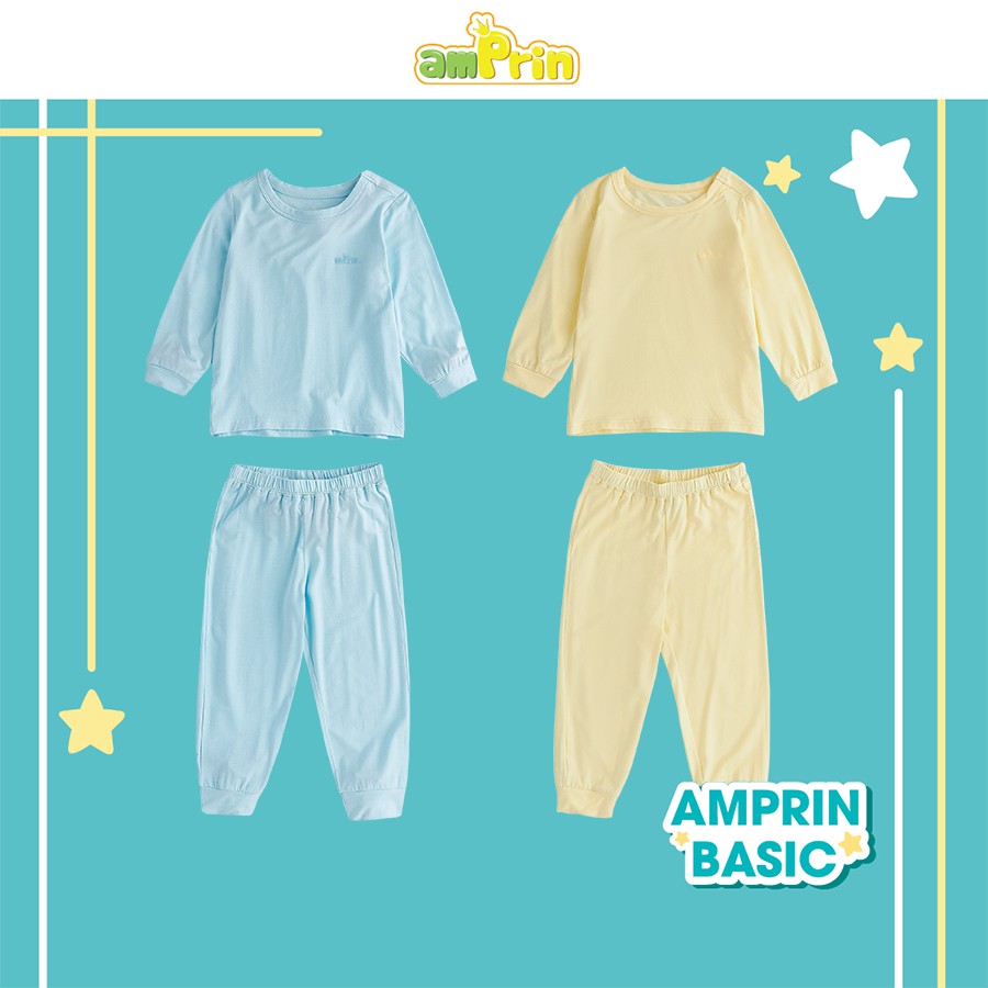 Bộ đồ ngủ vải thun cotton mềm mại có 2 màu xanh vàng cho bé Amprin N672-N674 N673-N675