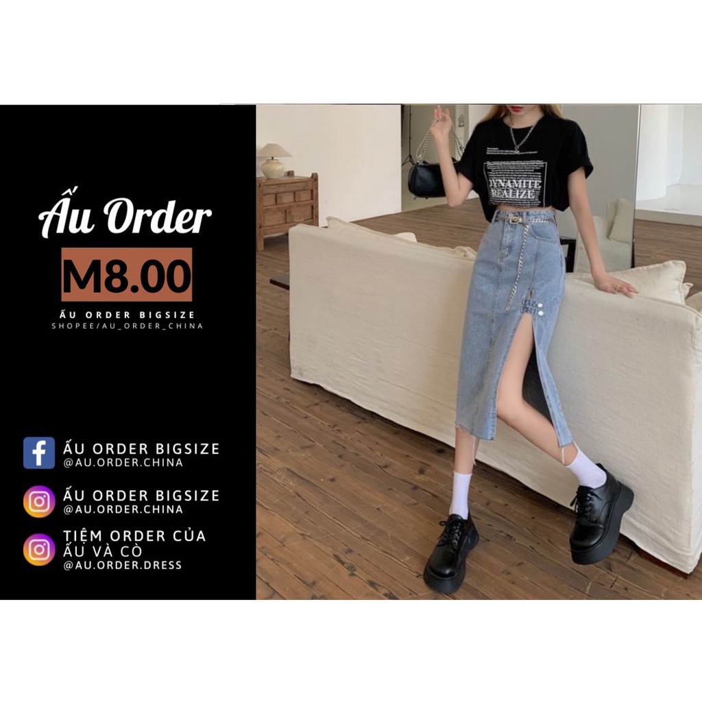 Chân váy jeans xẻ cao phối cúc cá tính Bigsize đến 100kg