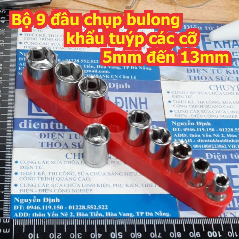 Bộ 9 đầu chụp bulong bu lông khẩu tuýp các cỡ 5mm đến 13mm kde7971