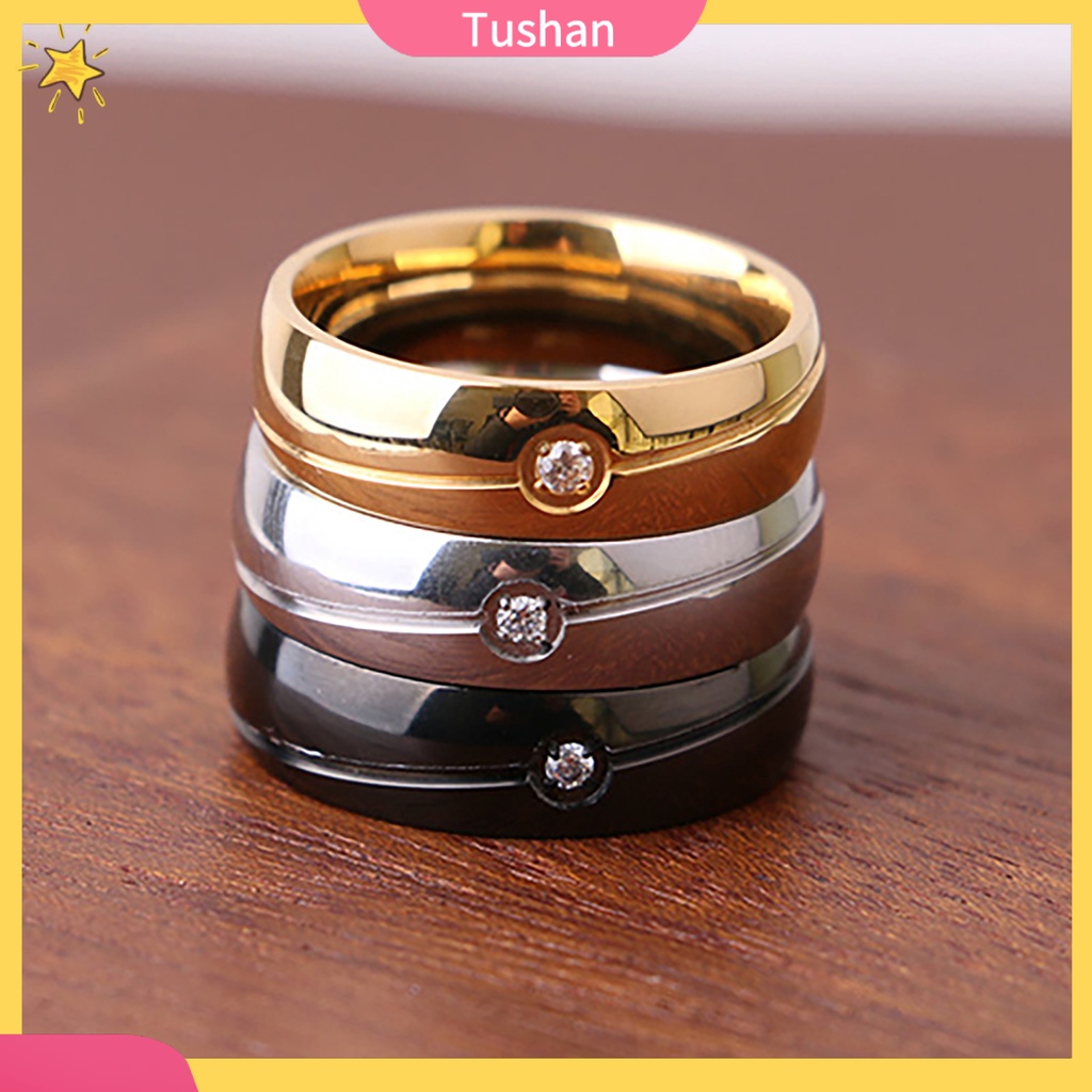 Nhẫn đính hôn bằng thép titan thời trang unisex size 6-11