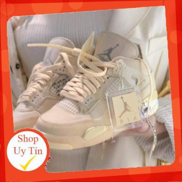 Giày air jordan 4 retro off white kem , Giày sneaker JD4 màu kem siêu hot mới nhất