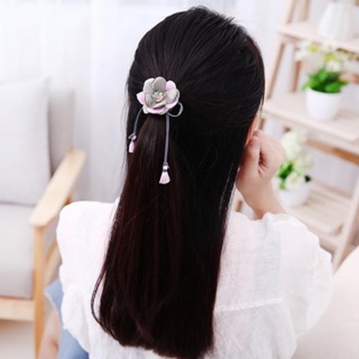 Buộc tóc hoa rơi tiểu thư ruy băng lụa thiết kế sang trọng phong cách thời trang cá tính Hàn quốc cổ trang cột tóc