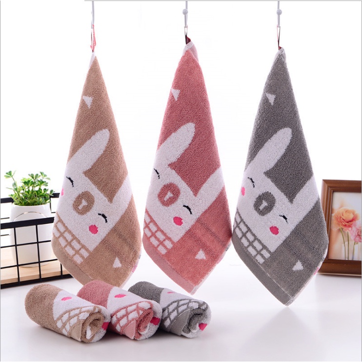 Set 5 khăn lau mặt, khăn tay cho bé mầm non, mẫu giáo, 100% cotton, có móc treo, mềm mịn, thấm nước tốt