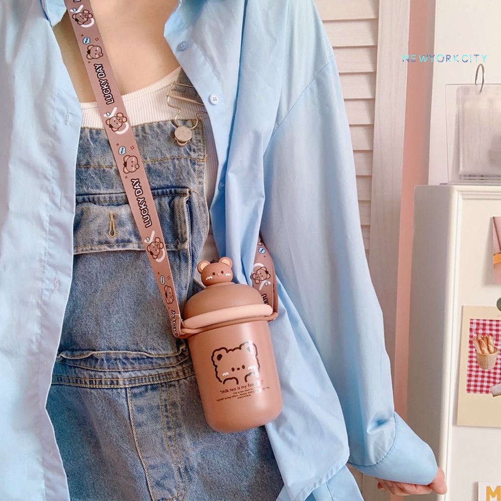 Bình Nước Giữ Nhiệt 350ML Bằng Thép Không Gỉ In Họa Tiết Hoạt Hình Dễ Mang Theo Có Thể Tái Sử Dụng