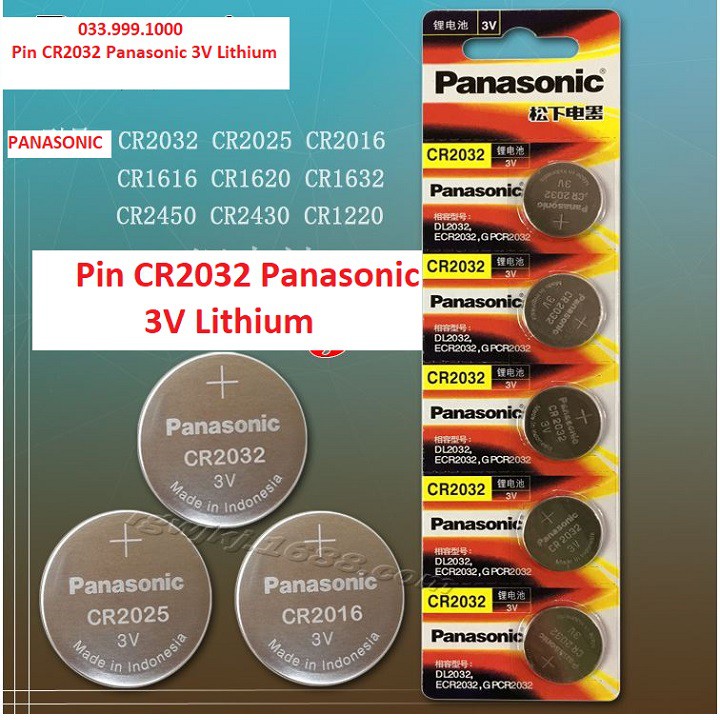 Vỉ 5 Viên Pin Panasonic CR2032 / CR2025 / CR2016 / CR1632 / CR1220 / CR1620 / CR1616 / CR2430 /CR2450 Made in Indonesia