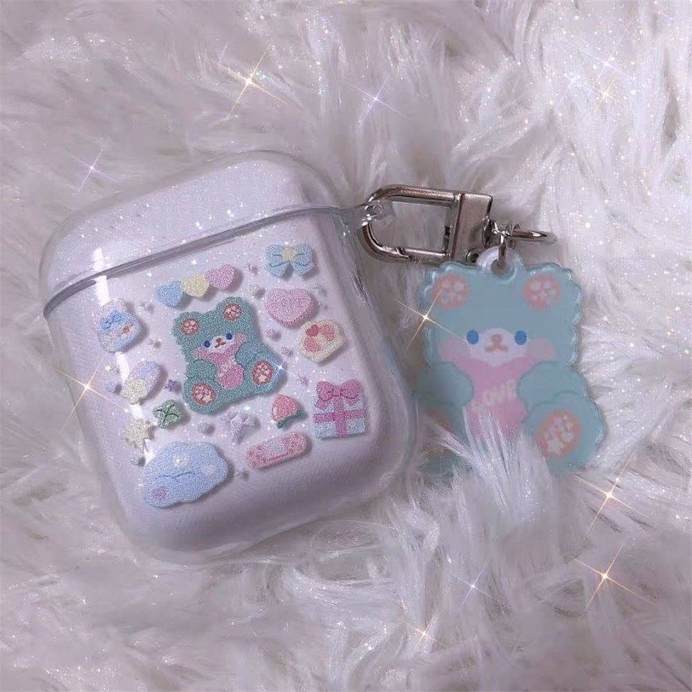 Vỏ mềm đựng bảo vệ cho hộp sạc tai nghe Airpods 1/2 họa tiết gấu hoạt hình đáng yêu
