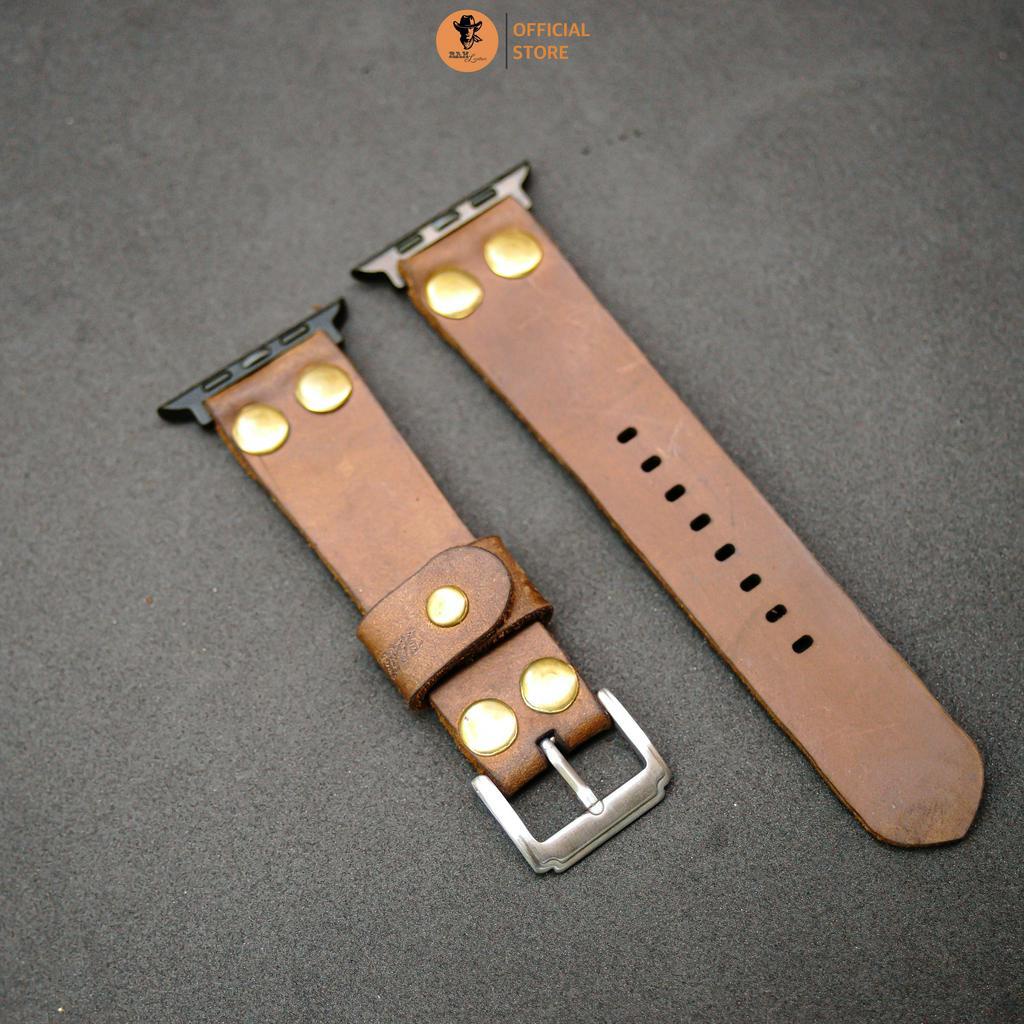 Dây đồng hồ Apple Watch, iWatch, iPhone Watch Da Bò Sáp Ngựa Điên RAM Leather Pilot Rivet Bền Đẹp