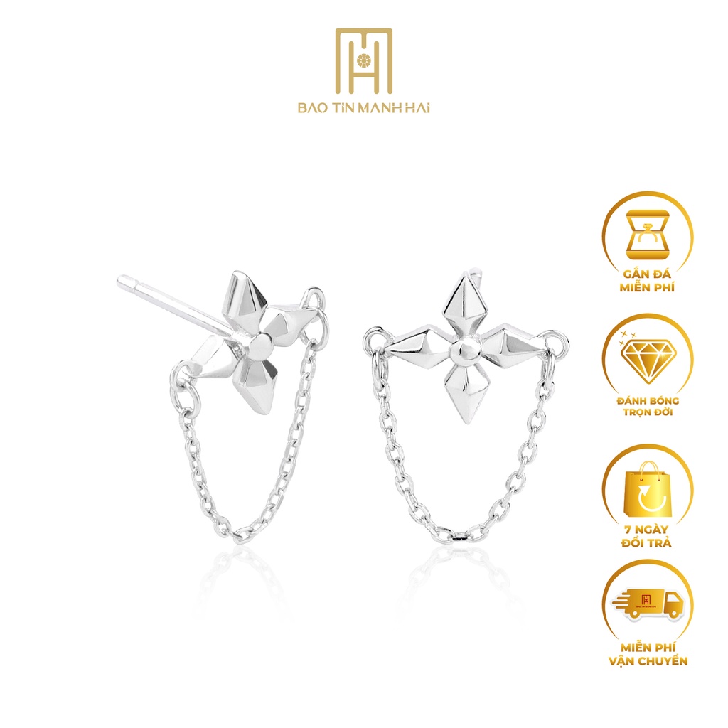 Bông tai Bạc 925 nữ hình hoa 4 cánh phong cách Hàn Quốc BTB03 Bảo Tín Mạnh hải