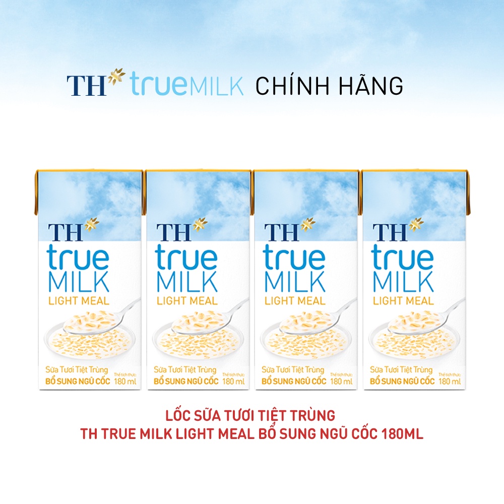 Lốc sữa tươi tiệt trùng TH True Milk Light Meal bổ sung ngũ cốc 180ml (180ml x 4)