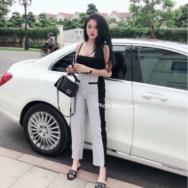 Thanh lý quần kẻ trắng sz s