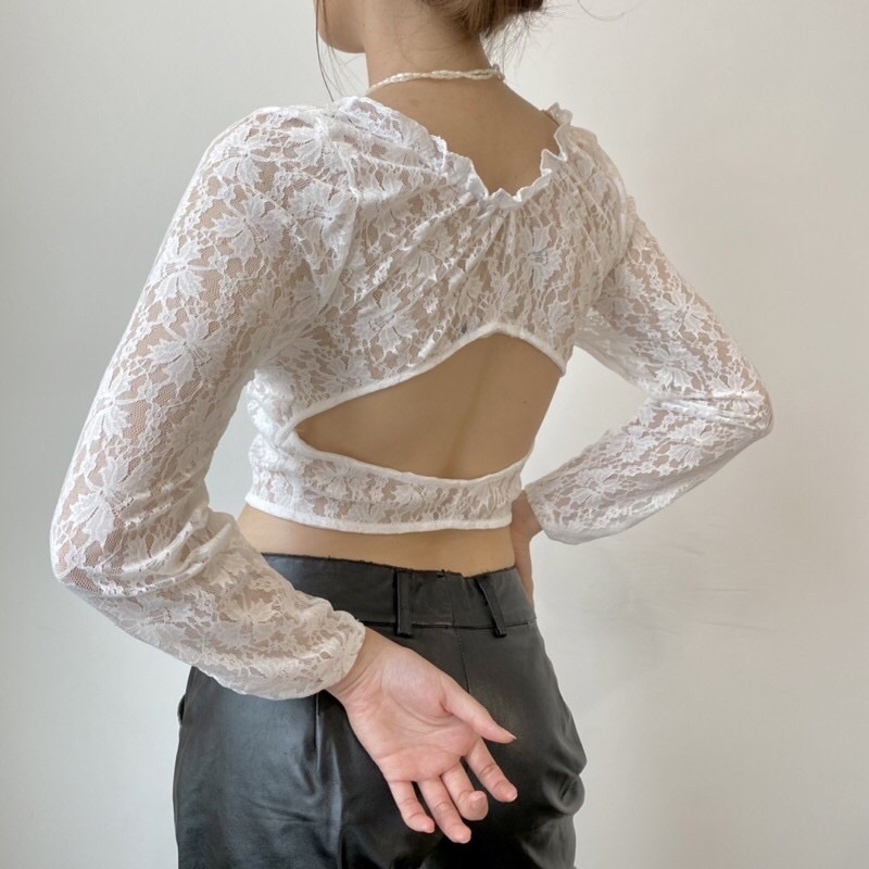 Áo tay dài ren khoét lưng add some sugar