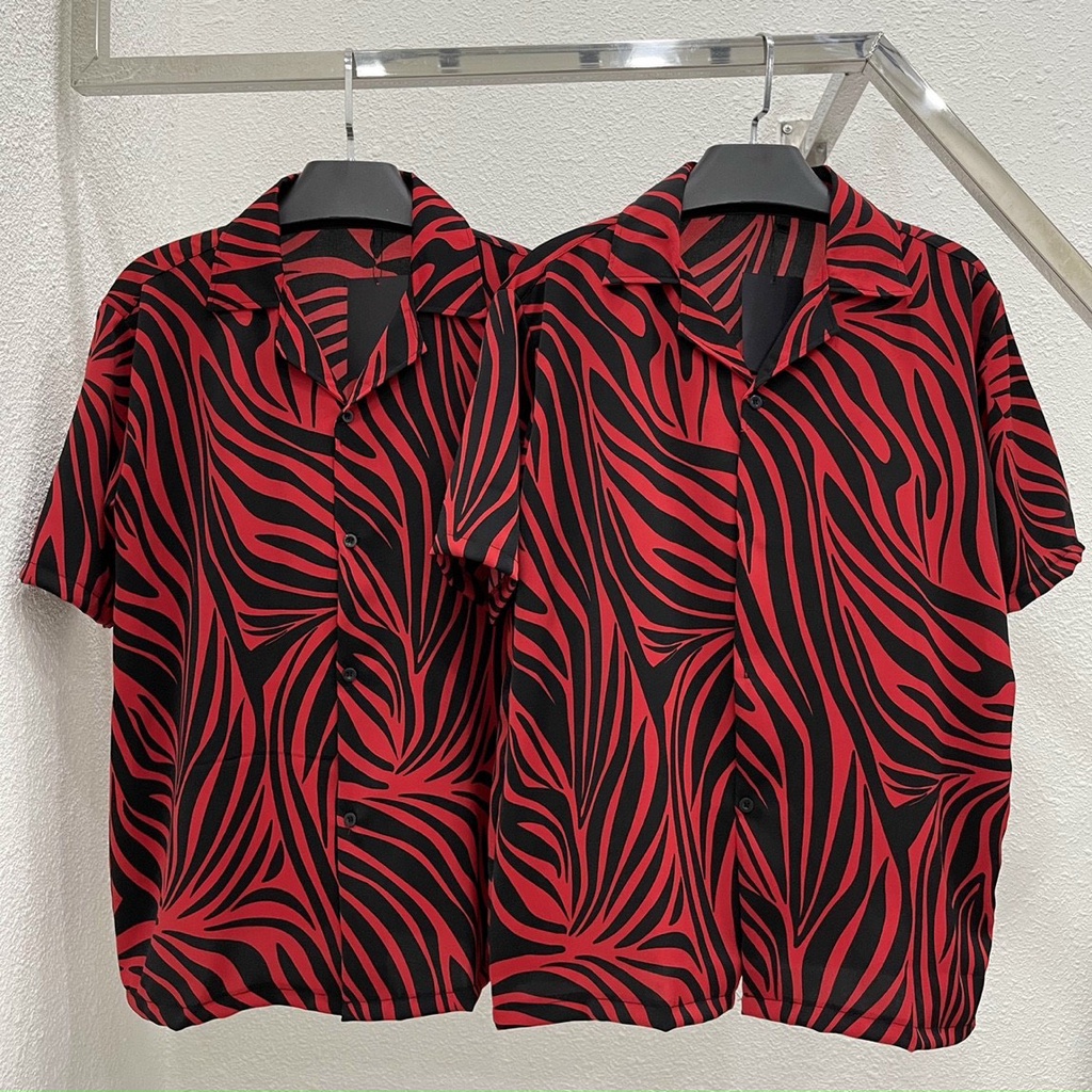 Áo Sơ Mi Lụa Tay Ngắn Họa Tiết Unisex Nam Nữ Chất Mềm Mịn Mát Không Xù