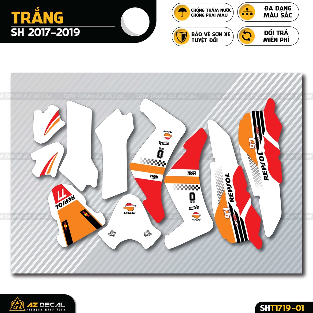 Tem Trùm SH Thiết Kế Repsol Cực Chất | SHT-01 | Decal Trùm Dán SH 2017 - 2019 - 2020 - 2021 - 2022 Chống Nước, Bền Màu