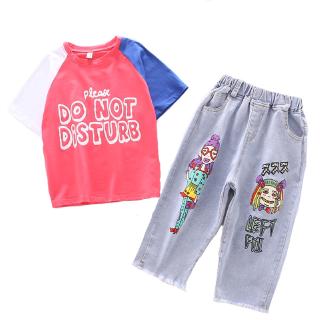 Set áo sơ mi + quần jeans cho bé gái