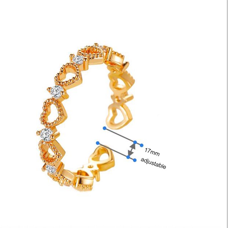 Nhẫn Hở Đính Đá Zircon Hình Trái Tim Có Thể Điều Chỉnh Thanh Lịch Cho Nữ