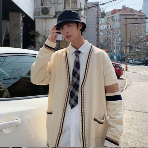 Áo khoác cardigan cổ chữ v họa tiết sọc ngang thời trang phong cách Hàn Quốc cho nam fashion  simple unsex cardigan nam