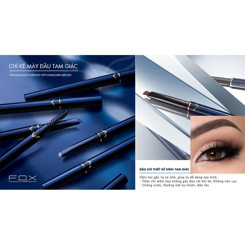 [Tặng kèm ngòi] Chì Kẻ Mày Đầu Tam Giác F.O.X Triangular Eyebrow With Mascara Brush 0.25g | BigBuy360 - bigbuy360.vn