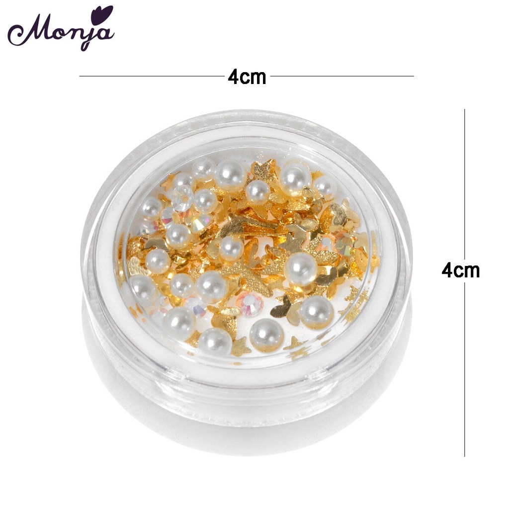 [Hàng mới về] Phụ kiện hạt sequin 3D Monja trang trí móng hình bướm hoa lá chuồn chuồn ngọc trai kim cương giả kiểu