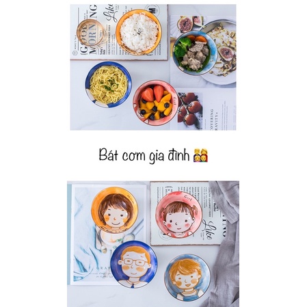 Bát cơm gia đình, chén ăn cơm 6 thành viên ngộ nghĩnh đáng yêu, bát sứ gia đình quà tặng ý nghĩa