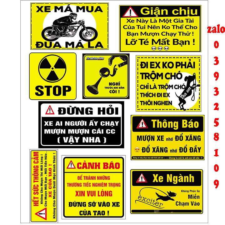 tem cảnh báo logo cảnh báo dán xe ( bộ 10 tem )