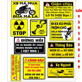 tem cảnh báo logo cảnh báo dán xe ( bộ 10 tem )